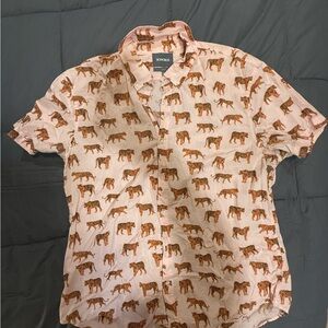 Bonobos Tiger Print Short Sleeve Shirt Button Down XXL Slim Fit Pink